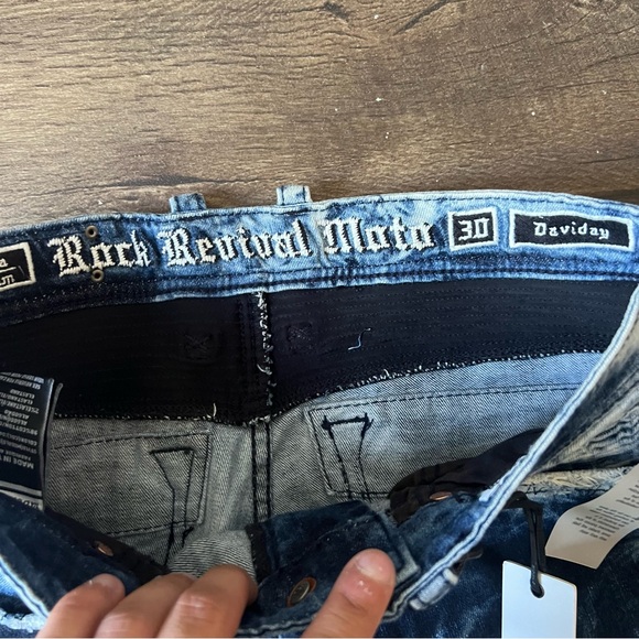 Rock Revival Men's Moto Daviday Acid Wash Jeans Size 30x32 - Picture 6 of 10